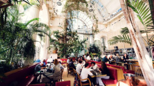 Chic and inviting decor inside Brasserie Palmenhaus, providing a unique dining experience in Vienna.
