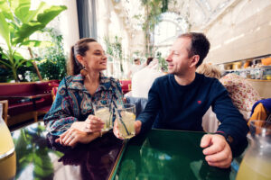 Refreshing drinks selection at Brasserie Palmenhaus, perfect for enjoying in the heart of Vienna.
