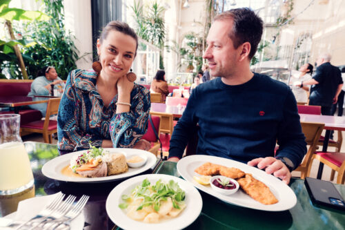 Traditional Austrian dish beautifully presented at Brasserie Palmenhaus, showcasing local flavors.