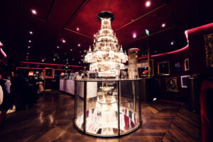 Luxurious decor inside Café Sacher Bel Étage, offering a refined dining experience.