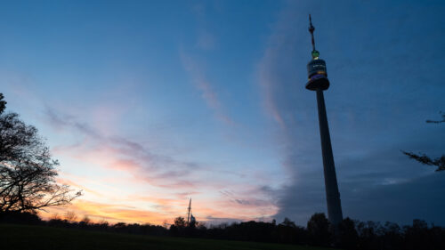 Donauturm standing tall in Donaupark, surrounded by the park's natural beauty.