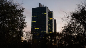 Breathtaking view of Vienna's skyline from Donaupark, showcasing the city's urban beauty.