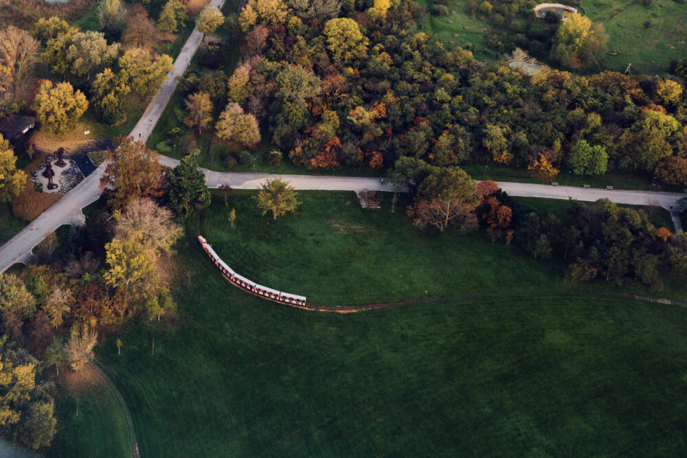 Charming Lilliputbahn train in Donaupark, offering a fun ride through the Donaupark.