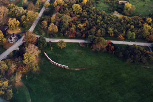 Charming Lilliputbahn train in Donaupark, offering a fun ride through the Donaupark.
