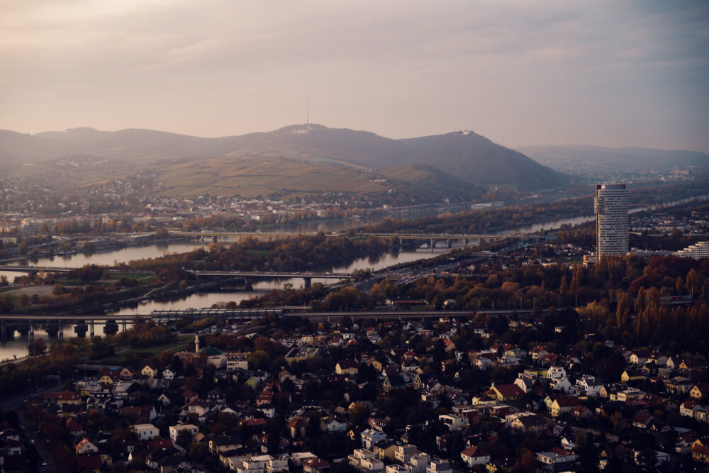 Donauturm Vienna sunset photography.
