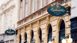 Historic facade of Figlmüller Bäckerstrasse, home to Vienna's famous schnitzel.