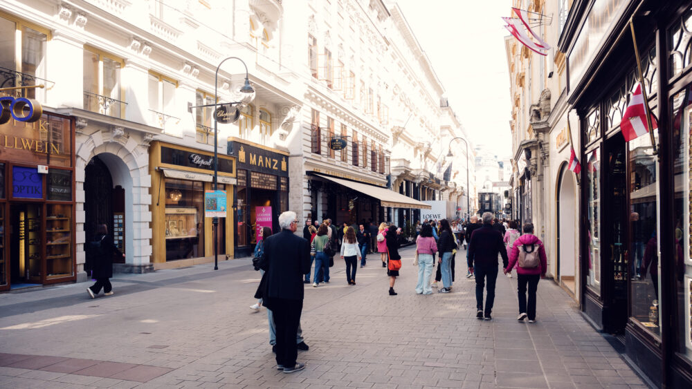 Architectural details of Kohlmarkt's historic buildings.