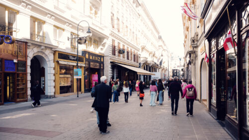 Architectural details of Kohlmarkt's historic buildings.