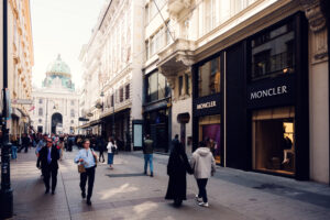 Luxury boutique entrances along Kohlmarkt.