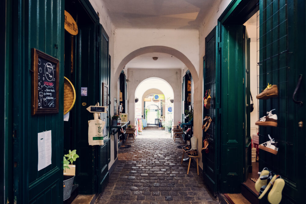 Hidden gem Raimundhof, a historic passage with artisan boutiques in Vienna.