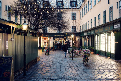 Raimundhof Passage Vienna Christmas decorations with festive holiday lighting.