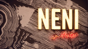 Unique entrance sign of Neni am Prater, reflecting the restaurant's innovative style.