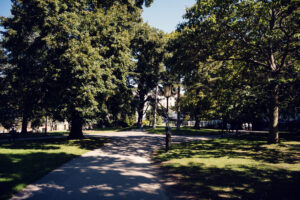 Charming pathway arch in Burggarten, guiding visitors through the garden's scenic routes.