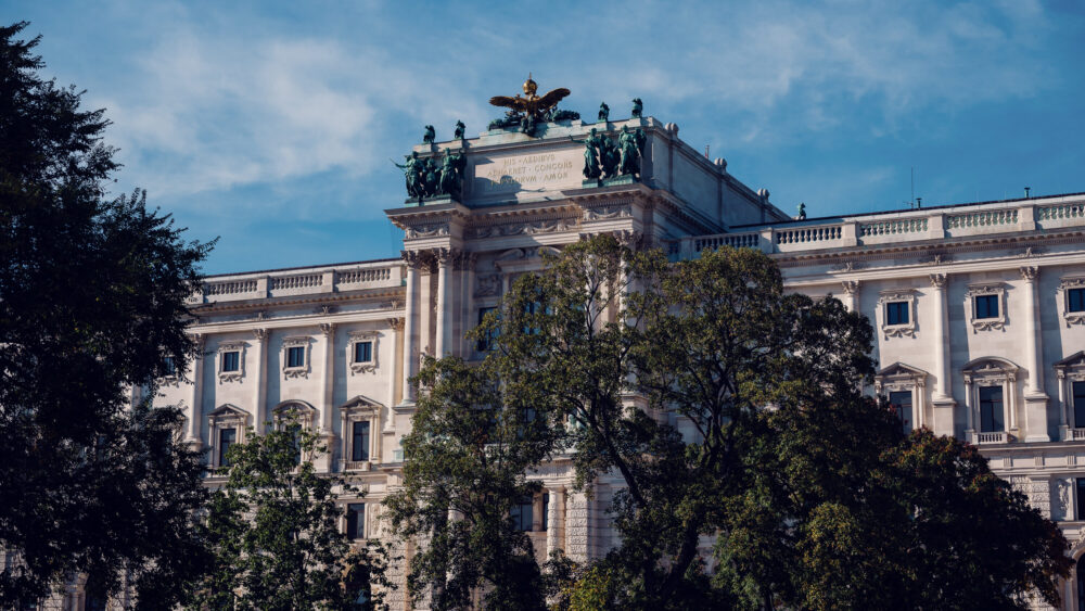 The Hofburg Palace nestled within the tranquil setting of Burggarten, offering a glimpse into Austria's royal heritage.