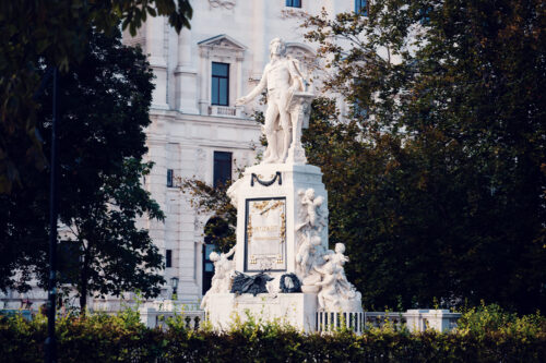 Elegant design of the Mozart Monument in Burggarten, capturing the spirit of Vienna's classical music history.
