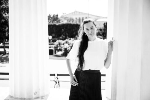 Adriana posing at Theseustempel Volksgarten Vienna.