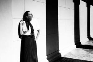 Adriana at Theseustempel Volksgarten Vienna with historic temple and natural lighting.