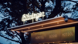 Bustling Bitzinger Würstelstand in Prater, a beloved spot for authentic Viennese street food.