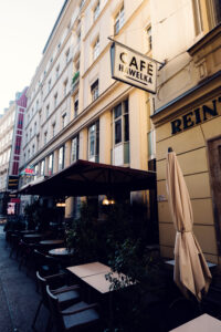 Intimate outdoor seating at Hawelka.