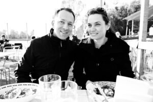 Adriana and Mario on the waterfront terrace at Das Bootshaus Vienna.