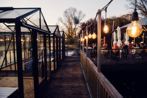 Modern architecture of Das Bootshaus.