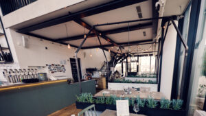 Industrial-chic interior of Das Glashaus.