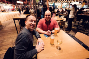 Michael and Mario enjoying craft beers from the Gleis//Garten's industrial bar.