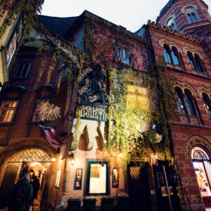 Historic facade of Griechenbeisl, Vienna's oldest restaurant dating back to 1447.