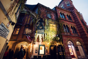 Historic facade of Griechenbeisl, Vienna's oldest restaurant dating back to 1447.