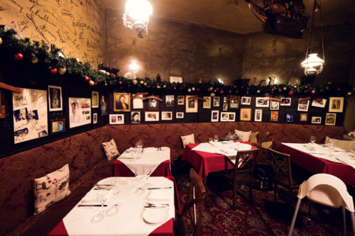 Intimate dining area inside Griechenbeisl, preserving the atmosphere of old Vienna.