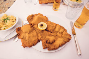 Schnitzel fresh from Meissl & Schadn's kitchen, a masterpiece of Viennese culinary art.