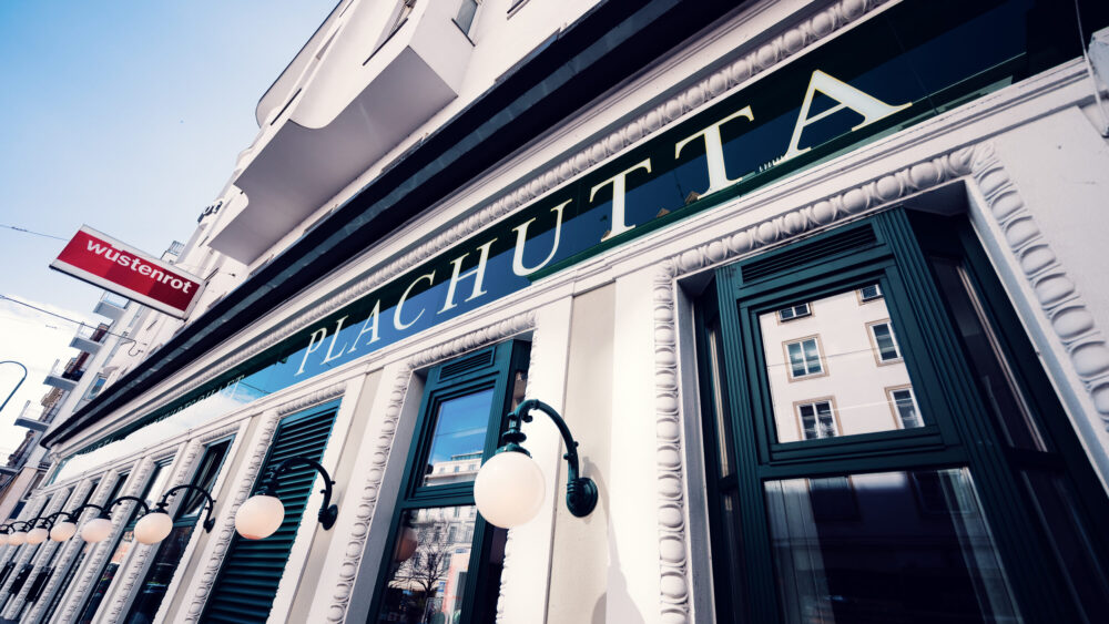 Architectural details of Plachutta's historic facade, showcasing preserved 19th-century elements.