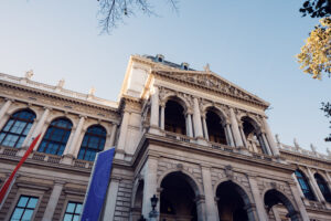 The monumental facade of the Univerity of Vienna along the Ring offers perfect photography opportunities in soft evening light.