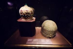 Sacred Crown of Saint Stephen at Vienna's Imperial Treasury, one of Europe's most significant medieval regalia and symbol of Hungarian sovereignty.