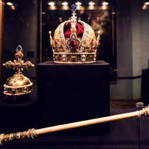 Magnificent Imperial Crown of Rudolf II (1602) at Vienna's Imperial Treasury, where masterful Renaissance goldsmithing meets royal symbolism.