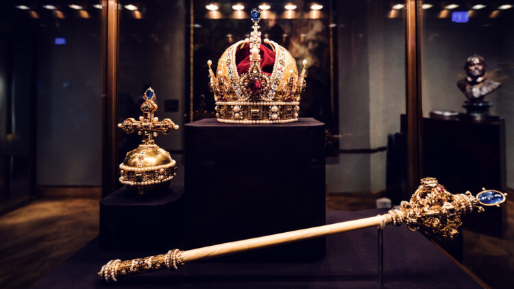 Magnificent Imperial Crown of Rudolf II (1602) at Vienna's Imperial Treasury, where masterful Renaissance goldsmithing meets royal symbolism.
