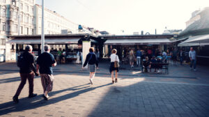 Vibrant morning scene at Vienna's Naschmarkt.