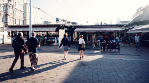 Vibrant morning scene at Vienna's Naschmarkt.