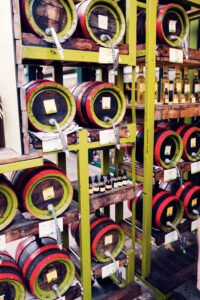 Vinegar collection at Naschmarkt's gourmet stands.