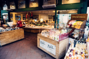 Specialty vinegar tasting station at Naschmarkt.