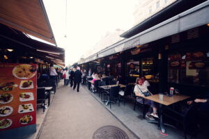 Bustling weekend atmosphere at Naschmarkt.