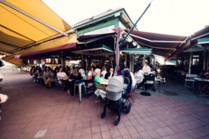 Vibrant terrace at NENI am Naschmarkt.