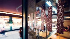 Iconic NENI logo entrance door.