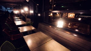 Architectural details of Ribelli's modern interpretation of Italian dining.