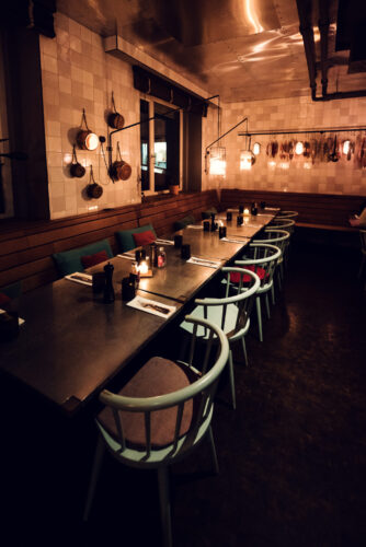 Evening ambiance at Ribelli's dining room, when lighting creates perfect dinner atmosphere.