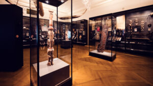 Diverse sculpture collection at Weltmuseum Vienna.