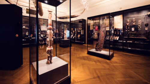 Diverse sculpture collection at Weltmuseum Vienna.