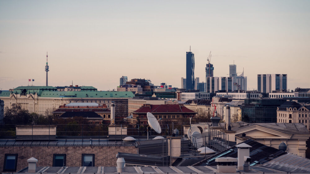 Atmosphere Rooftop Bar perspective of Vienna's UNESCO World Heritage city center.