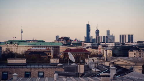 Atmosphere Rooftop Bar perspective of Vienna's UNESCO World Heritage city center.