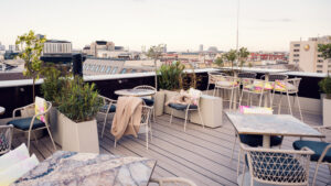 Seating area at Atmosphere Rooftop Bar Vienna.
